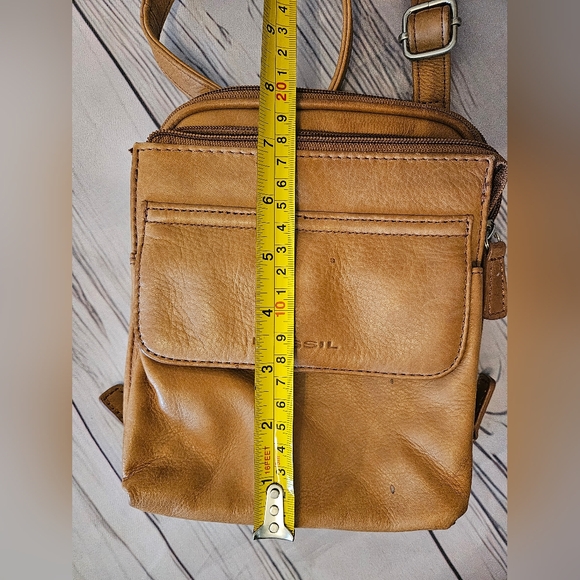 Fossil Tan Leather Crossbody Bag Organizer Wallet Small Purse - Picture 9 of 10